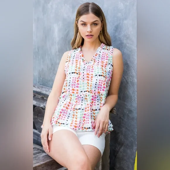 THML, Samantha Multi Color Dot Print Peplum Top, size Small - Picture 2 of 9